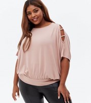 New Look Curves Mid Pink Fine Knit Cold Shoulder Top